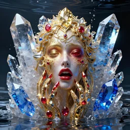 vivid dream of recursive fear, eerie, quartz, water, gold, ruby, sapphire, quicksilver, vaporwave, realistic, HDR, render