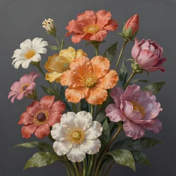 An epic fantastic realism comic book style painting of the most beautiful flowers launched into space, bouquets, fisheye lens, unreal 5, DAZ, hyperrealistic, light burst, octane render, dynamic lighting