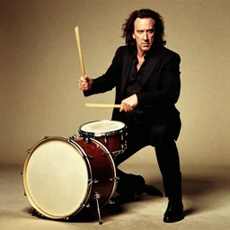 nic cage breaking a drum over his knee, stylized album cover