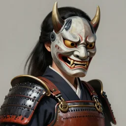 A realistic anime portrait of a samurai woman, wearing an Oni mask on face, wearing samurai armor, digital painting, by Stanley Artgerm Lau, WLOP, and Rossdraws, digtial painting, trending on ArtStation, deviantart