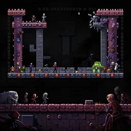 zombies gameplay still frame, platformer, level design, retro, splash screen, megadrive, high contrast, background, deep focus, turnaround, highly detailed, dramatic lighting, digital painting, artstation, concept art, matte, greg rutkowski, moebius, illustration.