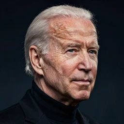face shot portrait of attractive joe biden powerful young with black turtleneck, by greg rutkowski, by zdzislaw beksinski, very detailed, ornate, intricate, octane render, dark color lighting, volumetric lighting, 8 5 mm