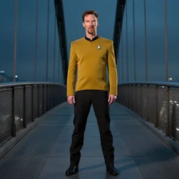 film still of benedict cumberbatch standing on the bridge in star trek, 4 k