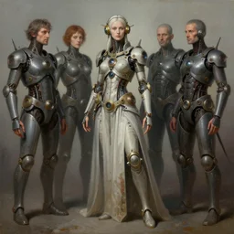 a fullbody uncut overdetailed hypermaximalist sideview fullbody portrait shot of clockpunk goddess of science. realistic painting by dragan ilic di vogo, andrei riabovitchev, tomasz alen kopera, glenn brown, giger. surrealism by peter gric. contra pose. muted smootg complementary colors. polished. visionary fineart.