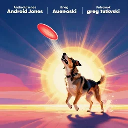 a dog catching a frisbee, by android jones and greg rutkowski, retrowave color scheme, detailed, cinematic lighting, wide angle action dynamic portrait