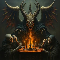 painting of a satanic dark ritual, enigmatic beauty, esoteric, muted colors, head in focus, fantasy art, ornamental aesthetics, intricate, elegant, highly detailed hyperrealistic painting, artstation, concept art, painterly, sharp focus, illustration, art by lois royoi