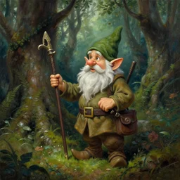 a gnome druid in a mystical forest, by greg rutkowski e thomas kinkade, fantasy, very detailed, high definition, realistic painting