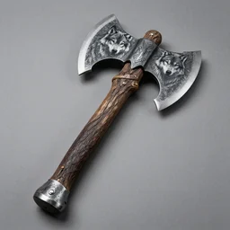 Viking Battleaxe, Handle looks like a tree, blades have the image of a wolf upon them
