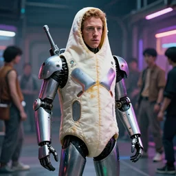 mecha suit mark zuckerberg wearing a burrito costume, cybercore ravecore, robot, in 1 9 8 7, scene from a kiyoshi kurosawa movie