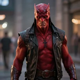josh brolin as hellboy in hellboy, clear focus, bokeh effect, high res, hasselblad, dslr, professional, cinematic