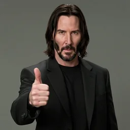 Movie still of Keanu Reeves as Neo in The Matrix movie doing a thumb up to the camera in front on burning servers, servers in flames in the background, doing a thumb up, The Matrix servers on fire, uncropped, full body, crispy, symmetrical face, ultra detailed, cinematic, thumb up, double thumb up to the camera