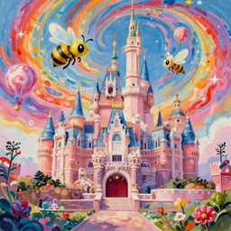 photo of castle : 2 whimsical fairy wonderland vibrant colors candyland wonderland : 4 gouache swirls detailed art beeple, by thomas kinkade hearstone league of legends dofus