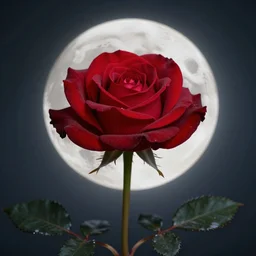 a blood red rose blooming under the full moon 8 k hyperrealism fullmoon in the background