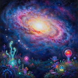 a beautiful painting of a galaxy exploding, bioluminescent gardens, colorful dream, glitches, by shan jiang and disney, trending on artstation