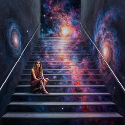 a stairway filled with nebulas and galaxies by artgerm and magali villanueve and michael whelan
