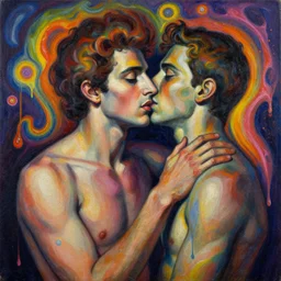 a man being overcome by love, ( ( ( ( ( psychedelic dripping color ) ) ) ) ) ), detailed painting by painting by man ray and pablo amaringo david normal