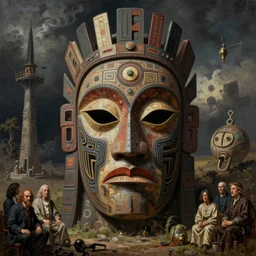 hyper realistic painting of tribal mask by wayne barlowe, beksinski, hr giger, austin osman spare, bussiere, roberto ferri, rembrandt, luis ricardo falero, intrincate ornaments