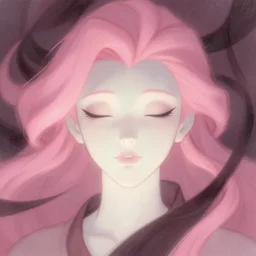 textured pale white face with closed eyes against pink and dark flowing ribbons, sketch illustration, soft glow, dappled light, disney concept art, backlit, indie studio, fantasy, rim lighting, pastel shades, powerful, emotional, powerful, epic composition, noise, texture, rule of thirds,