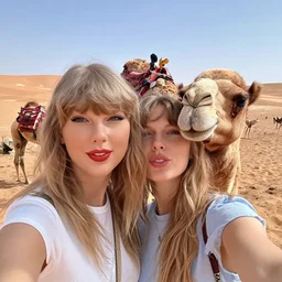 taylor swift taking selfie with a camel