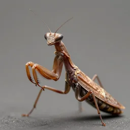 portrait of an anthropomorphic insectoid, predatory praying mantis, brown exoskeleton, thin antennae, pancake flat triangle - shaped head, concept art, deep focus, fantasy, intricate, highly detailed, digital painting, artstation, matte, sharp focus, illustration, art by marc simonetti