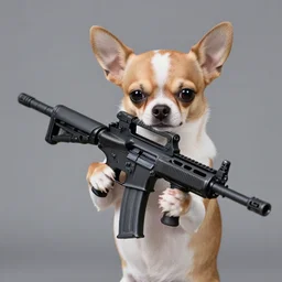 chihuahua dog. holding an ar - 1 5, aiming