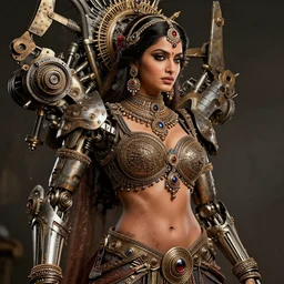 bollywood goddess, ornate, mechanical, concept art, gritty, sharp focus, high detail, hd, by john berkey