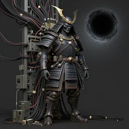 cthulhu samurai, lots of cables and wiring, electrical details, black hole, trending on artstation, by Hajime Sorayama and Boris Vallejo