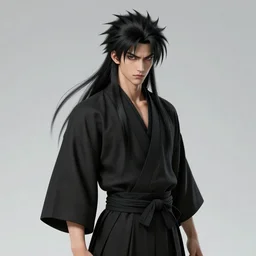 demon martial artist, handsome japanese demon boy, young adult yokai with long spiky black hair, vampire, edgy 9 0 s, vantablack gi, simple clothes, ultra realistic, intricate details, highly detailed, subsurface scattering, photorealistic, octane render, 8 k, art by artgerm, greg rutkowski, magali villeneuve, alphonse mucha