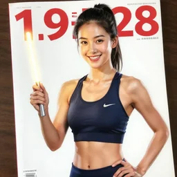 a 1 9 2 8 cover of a quality magazine. happy, healthy, beautiful, smiling, young, sporty, glowing woman in decent athletic holding a glowing radium rod. hyper - realistic detailed color drawing