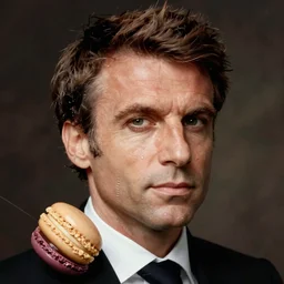 emmanuel macron as a macaroon hybrid, human and macaroon hybrid