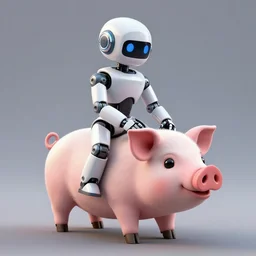 a robot riding a pig photorealistic render