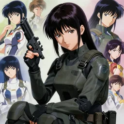 A Beautiful young female sci-fi  soldier  , sitting holding  her ray gun  || VERY ANIME, fine-face, realistic shaded perfect face, fine details. Anime. realistic shaded lighting poster by Ilya Kuvshinov katsuhiro otomo ghost-in-the-shell, magali villeneuve, artgerm, Jeremy Lipkin and Michael Garmash, Rob Rey and Kentarõ Miura style, trending on art station
