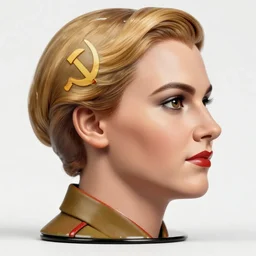 closeup profile soviet propaganda poster face portrait of a tin toy heroic cara delevingne, black red, nicoletta ceccoli, mark ryden, lostfish, hyperdetailed, clean cel shaded vector art. shutterstock. illustration