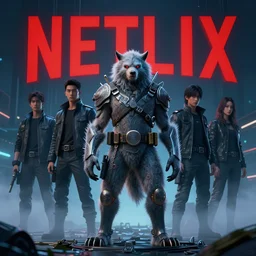 netflix logo, by james gurney, ruan jia, kim jung gi, huang guangjian, artstation, cyberpunk, realistic, intricate details, dramatic, cool lighting, medium shot, furry, vibrant, atmospheric, mist, hd
