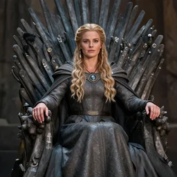 photograph of a real-life beautiful nordic queen sitting on a viking throne.  Extremely detailed. 8k