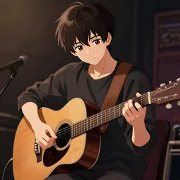 anime Boy touch guitar , digital Art, Greg rutkowski, Trending cinematographic artstation