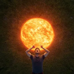 man unhinging his jaw to swallow the entire sun whole, drone photo