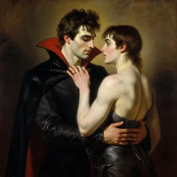 attractive male, arthur pendragon confesses his love to attractive male dracula the vampire. highly detailed painting by gaston bussiere, craig mullins, j. c. leyendecker 8 k