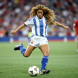 Shakira playing football, in Barcelona, 1990 photograph