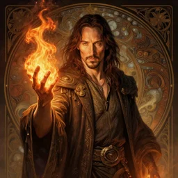 keanu reeves as sandman elemental, with fingers and hair turning into flames, fantasy, intricate, elegant, highly detailed, digital painting, artstation, concept art, wallpaper, smooth, sharp focus, illustration, art by artgerm and greg rutkowski and alphonse mucha