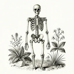 a botanical illustration of a skeleton, by Elizabeth Twinning