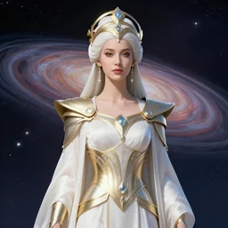 portrait of the powerful empress of the solar system in the style of charlie bowater and in the style of pablo amaringo. glowing, ornate and intricate linework, sharp focus, depth of field, stunning, dynamic lighting, ultrafine and hyperdetailed.