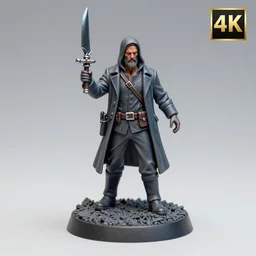 80mm resin detailed miniature of a Solomon Kane, Logo, textured base; Product Introduction Photos, 4K, view from front