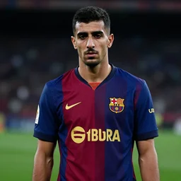 portrait, body and torso, sadam hussain, fc barcelona, jersey number 1 0, dark blue, maroon red, photography award winning,