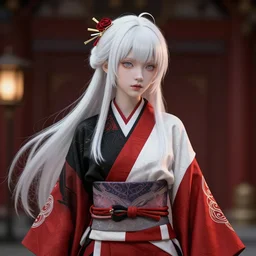 albino maiko, fluent composition, red white and black, concept art, ambient light, 4 k, intricate details, highly professionally detailed, cgsociety, highly detailed -