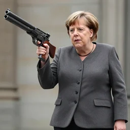angela merkel as voldemord, with big gun in her hands