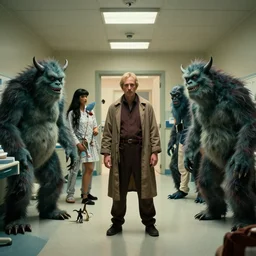 monsters invade the hospital, film still from the movie directed by denis villeneuve and david cronenberg with art direction by salvador dali