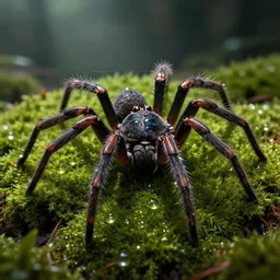 a spider made of moss, dewdrops, macro, dramatic lighting, cinematic, establishing shot, extremely high detail, foto realistic, cinematic lighting, post processed, concept art, high details, cinematic, 8k resolution, beautiful detailed, photorealistic, digital painting, artstation, concept art, smooth, sharp focus, artstation trending, octane render, unreal engine