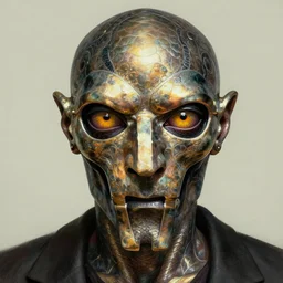 mf doom reptile eyes, twotone metallic skin. intricate, elegant, highly detailed, centered, digital painting, artstation, concept art, smooth, sharp focus, illustration, artgerm, tomasz alen kopera, peter mohrbacher, donato giancola, joseph christian leyendecker, wlop, frank frazetta