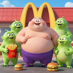 obese aliens invading a McDonald\'s